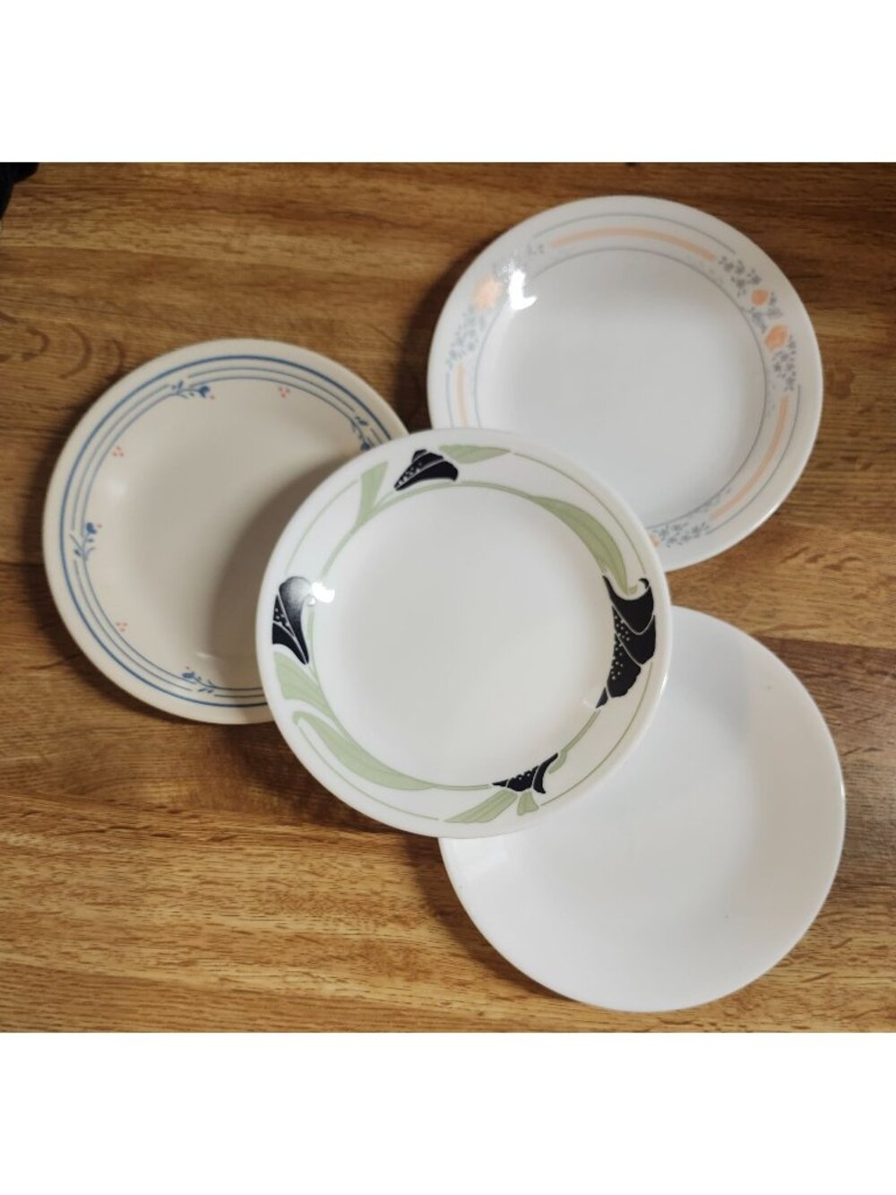 4- Mismatched Corelle Bread, Cake, Side Plates 6.75" Set of Four